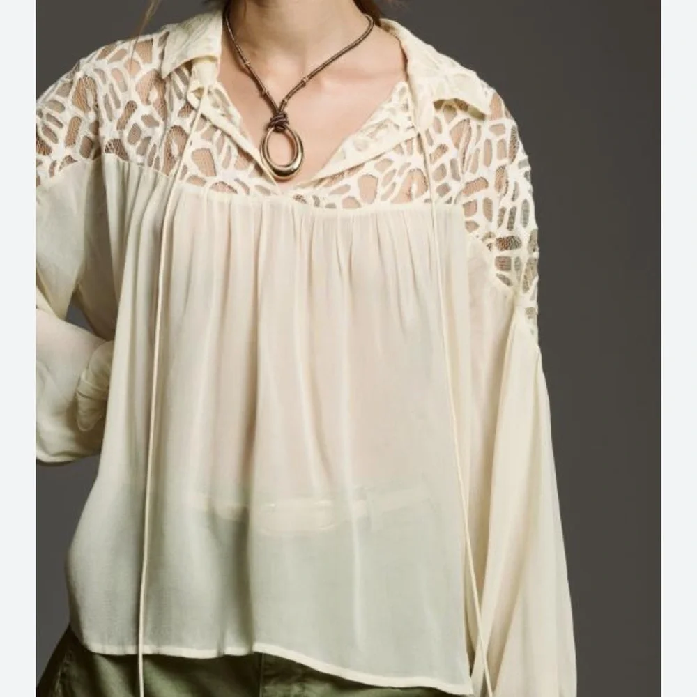 New - LET ME BE LONG-SLEEVE SHEER POPOVER BLOUSE